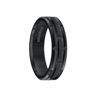 DWAYNE Black Tungsten Carbide Comfort Fit Band with Cut Brick Motif with Satin Center Finish by Triton Rings - 6mm - Larson Jewelers