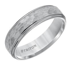 BARZILAI Tungsten Carbide Step Edge Comfort Fit Band with Satin Hammer Texture by Triton Rings - 6mm - Larson Jewelers