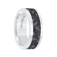 White Tungsten Polished Wedding Band with Black Carbon Fiber Inlay by Triton Rings - 8mm - Larson Jewelers