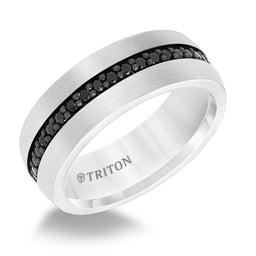 GLADIUS White Tungsten Ring with Black Sapphires by Triton Rings - 8mm - Larson Jewelers