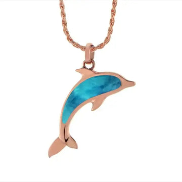 14K Rose Gold Larimar Dolphin Pendant - Larson Jewelers