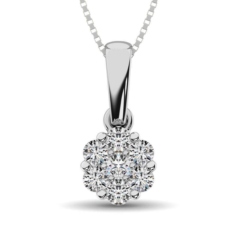 14K White Gold 1/4 Ct.Tw. Diamond Flower Pendant - Larson Jewelers