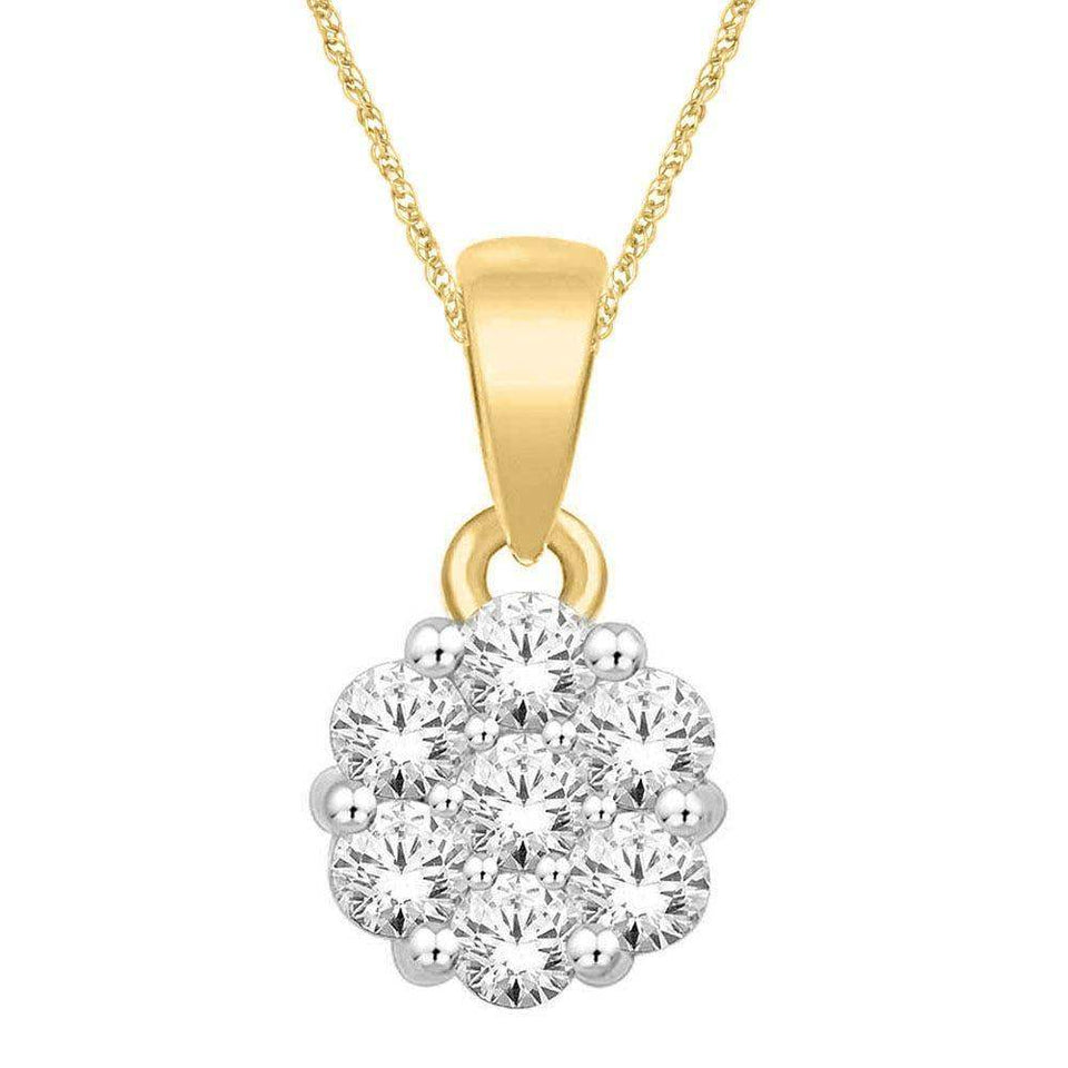 14K Yellow Gold 1/2 Ct.Tw. Diamond Flower Pendant - Larson Jewelers