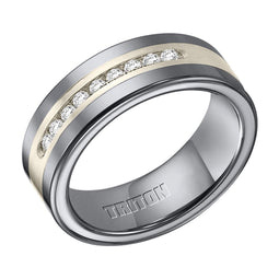 PEYTON Tungsten Carbide Wedding Band with Satin Finish Silver Inlay and Channel Set Diamonds by Triton Rings - 8mm - Larson Jewelers