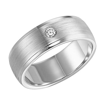 ETHAN Slightly Domed Brush Finished Cobalt Comfort Fit Wedding Band with Polished Step Edges and Single Diamond Setting by Triton Rings - 8 mm - Larson Jewelers