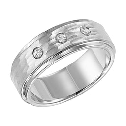 OWEN Hammer Finished Center Cobalt Comfort Fit Wedding Band with Polished Step Edges and Triple Diamond Setting by Triton Rings - 8 mm - Larson Jewelers