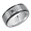 9MM Black and White Tungsten Carbide Comfort Fit Band with Vertical Cuts and Bezel Set Black Diamond - Larson Jewelers