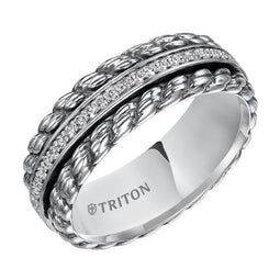 AVIDOR Sterling Silver Cast Wedding Band with Woven Pattern and Raised Center Circle of Diamonds - 7 mm - Larson Jewelers