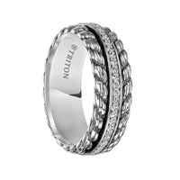 AVIDOR Sterling Silver Cast Wedding Band with Woven Pattern and Raised Center Circle of Diamonds - 7 mm - Larson Jewelers