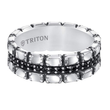 BARAK Sterling Silver Cast wedding band with black sapphires and black Oxidation - 7.5mm - Larson Jewelers