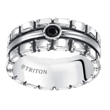 BARNABY Sterling Silver Cast Wedding Band with Black Sapphires and Black Oxidation - 9mm - Larson Jewelers