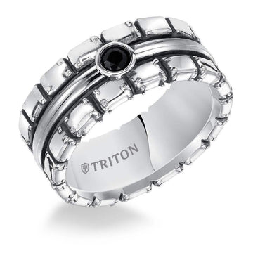 BARNABY Sterling Silver Cast Wedding Band with Black Sapphires and Black Oxidation - 9mm - Larson Jewelers