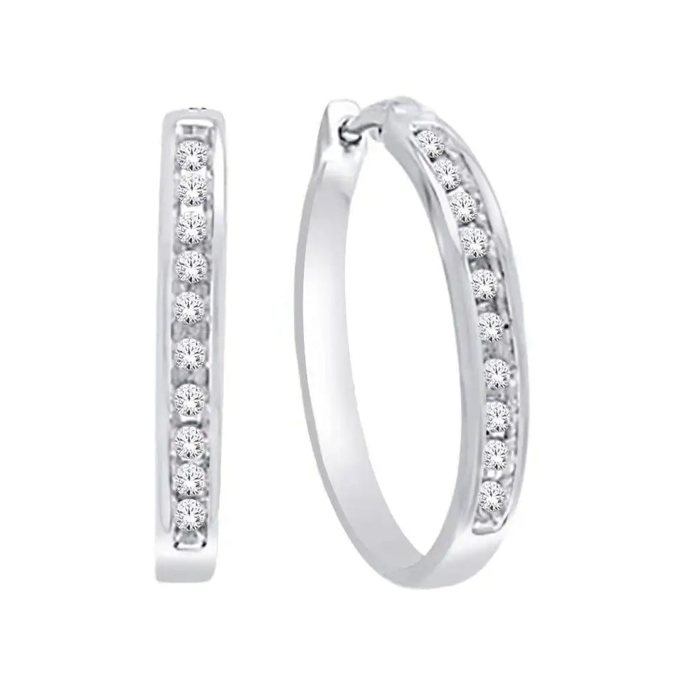 10K White Gold 1/4 Ct.Wt. Diamond Hoop Earrings - Larson Jewelers