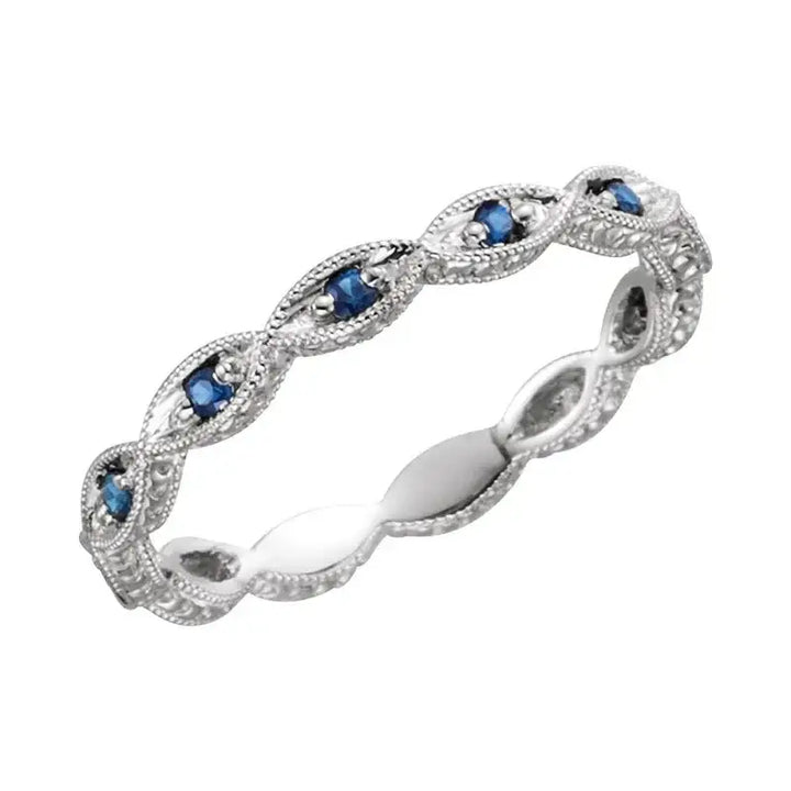 14K White Natural Blue Sapphire Anniversary Band
