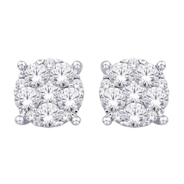 14K White Gold 3/4 Ct.Tw. Diamond Flower Stud Earrings - Larson Jewelers