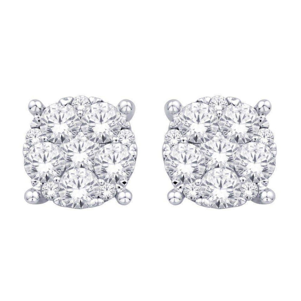 14K White Gold 3/4 Ct.Tw. Diamond Flower Stud Earrings - Larson Jewelers