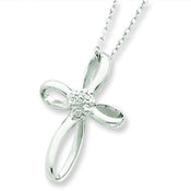 Sterling Silver Cross Diamond 18" Necklace