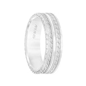 14k White Gold Wedding Band Flat Dual Rope & Milgrain Center Design Sandblasted Finish with Flat Edges- 6.5 mm - Larson Jewelers