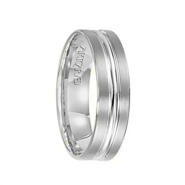 SHERIDAN 14k White Gold Wedding Band Concave Satin Brushed Center Finish with Beveled Edges - 6 mm - Larson Jewelers