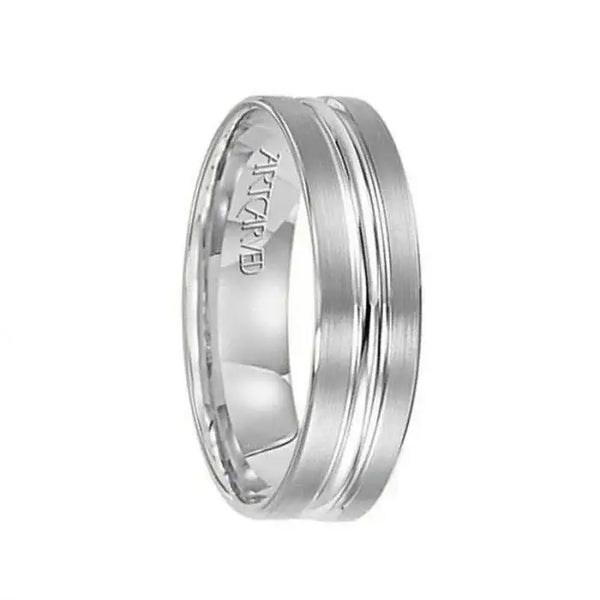 SHERIDAN 14k White Gold Wedding Band Concave Satin Brushed Center Finish with Beveled Edges - 6 mm - Larson Jewelers