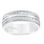 14k White Gold Wedding Band Flat Dual Wheat Motif Center Design Satin Brushed Finish with Milgrain Edges- 7 mm - Larson Jewelers