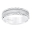 14k White Gold Wedding Band Wire Brushed Finish Center with Milgrain Accents Beveled Edges- 6.5 mm - Larson Jewelers