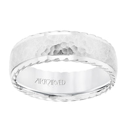 14k White Gold Wedding Band Domed Hammered Finish Center with Rope Edges - 7 mm - Larson Jewelers