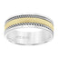 14k Two Toned White Gold with Yellow Gold Center Wedding Band Flat Dual Rope Center Design Satin Finish Polished Edges- 7 mm - Larson Jewelers
