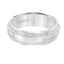 14k White Gold Wedding Band Domed Satin Finish Center with Paisley Edge Detail Flat Edges - 7 mm - Larson Jewelers