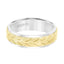 14k Two Toned White & Yellow Gold Wedding Band Raised Textured Leaf Design Polished Round Edges- 6.5 mm - Larson Jewelers