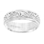 14k White Gold Wedding Band Domed Center High Polished Paisley Design and Milgrain Detail Round Edges- 7 mm - Larson Jewelers