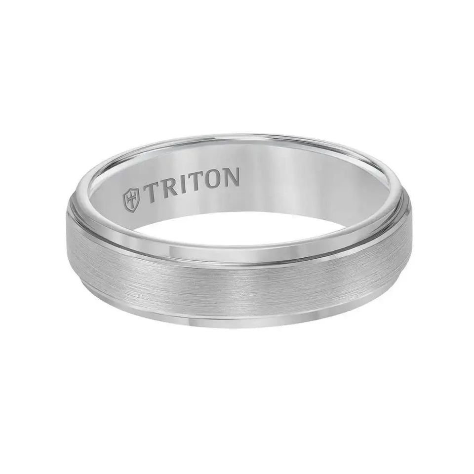 ELIAS Raised Brush Finished Center Tungsten Carbide Comfort Fit Band with Polished Step Edges by Triton Rings - 6 mm - Larson Jewelers