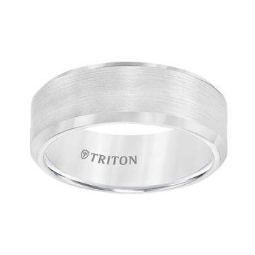 FORREST 8mm Bevel Edge White Tungsten Carbide Comfort Fit Band with Satin Finish Center and Bright Polished Edge - Larson Jewelers