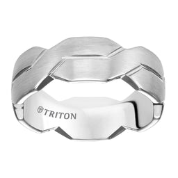 EDRIC White Tungsten Ring with Carved Infinity Symbols Design by Triton Rings - 8 mm - Larson Jewelers