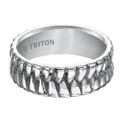 KIAN Flat Sterling Silver Comfort Fit Wedding Band with Wide Woven Pattern and Black Oxidation Finish by Triton Rings - 8mm - Larson Jewelers