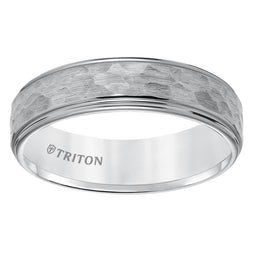 BARZILAI Tungsten Carbide Step Edge Comfort Fit Band with Satin Hammer Texture by Triton Rings - 6mm - Larson Jewelers
