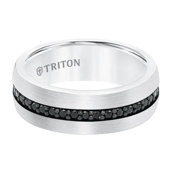 GLADIUS White Tungsten Ring with Black Sapphires by Triton Rings - 8mm - Larson Jewelers