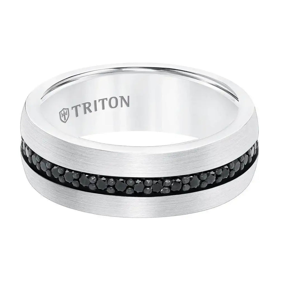 GLADIUS White Tungsten Ring with Black Sapphires by Triton Rings - 8mm - Larson Jewelers