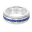8MM Tungsten Carbide Ring - Blue Sapphires Channel Set Silver Satin Finish by TRITON - Larson Jewelers