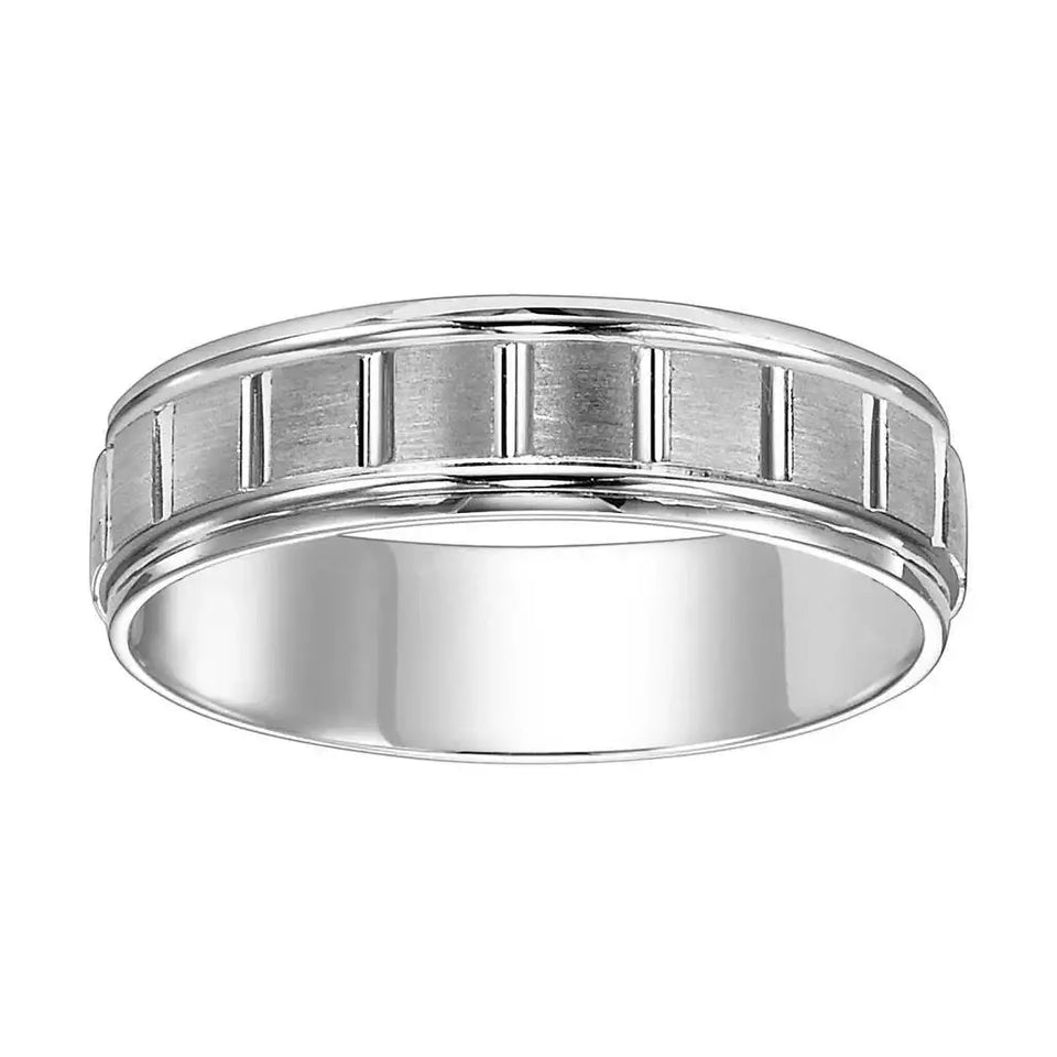 14k White Gold Vertical Cut Brushed Finish Women’s Ring with Polished Round Edges - 4mm - 8mm - Larson Jewelers