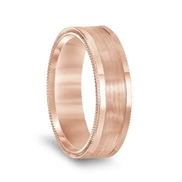 14k Rose Gold Double Milgrain Polished Edges Men’s Wedding Band with Brushed Center - 6.5mm - Larson Jewelers