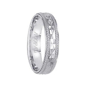 ROULETTE 14k White Gold Wedding Band Textured Engraved Design Center Pattern with Rope Rolled Edges by Artcarved - 5mm - Larson Jewelers