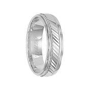 MONTEREY 14k White Gold Wedding Band Diagonal Engraved Center Design with Milgrain Rolled Edges by Artcarved - 6 mm - Larson Jewelers