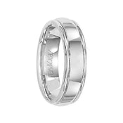 HARRISON 14k white gold domed wedding band with high-polish center and rolled edges by ArtCarved, 6 mm width, angled view