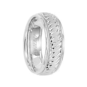 WHISPERS OF LOVE 14k White Gold Wedding Band Engraved Center Design Milgrain Rolled Edges by Artcarved - 7mm - Larson Jewelers