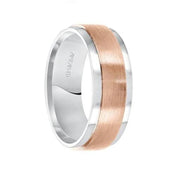 14k White & Rose Gold Wedding Band Flat Satin Brushed Raised Center Finish with Flat Edges- 8 mm - Larson Jewelers