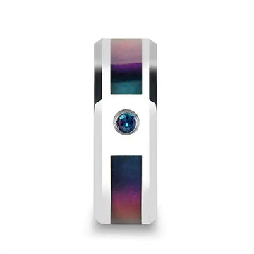 CERULEAN Tungsten Carbide Ring with Blue/Purple Color Changing Inlay and Alexandrite Setting - 8mm - Larson Jewelers