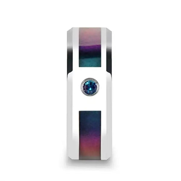 CERULEAN Tungsten Carbide Ring with Blue/Purple Color Changing Inlay and Alexandrite Setting - 8mm - Larson Jewelers