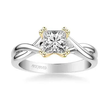 Solitude Contemporary Solitaire Twist Diamond Engagement Ring in 14K White Gold & 14K Yellow Gold - Larson Jewelers