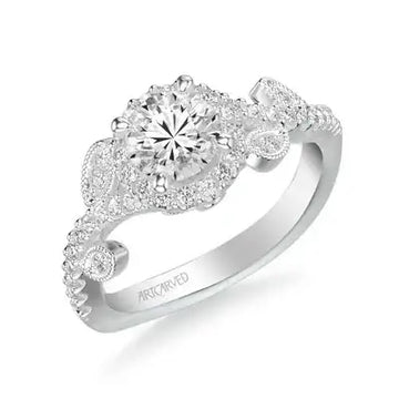 Thalia Contemporary Round Halo Floral Diamond Engagement Ring in Platinum - Larson Jewelers